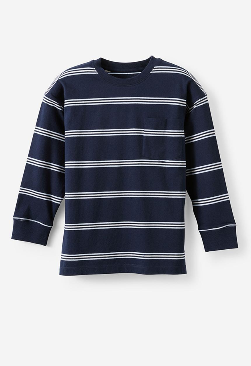 Cotton On - The essential long sleeve tee - squid ink/vanilla/ice blue stripe