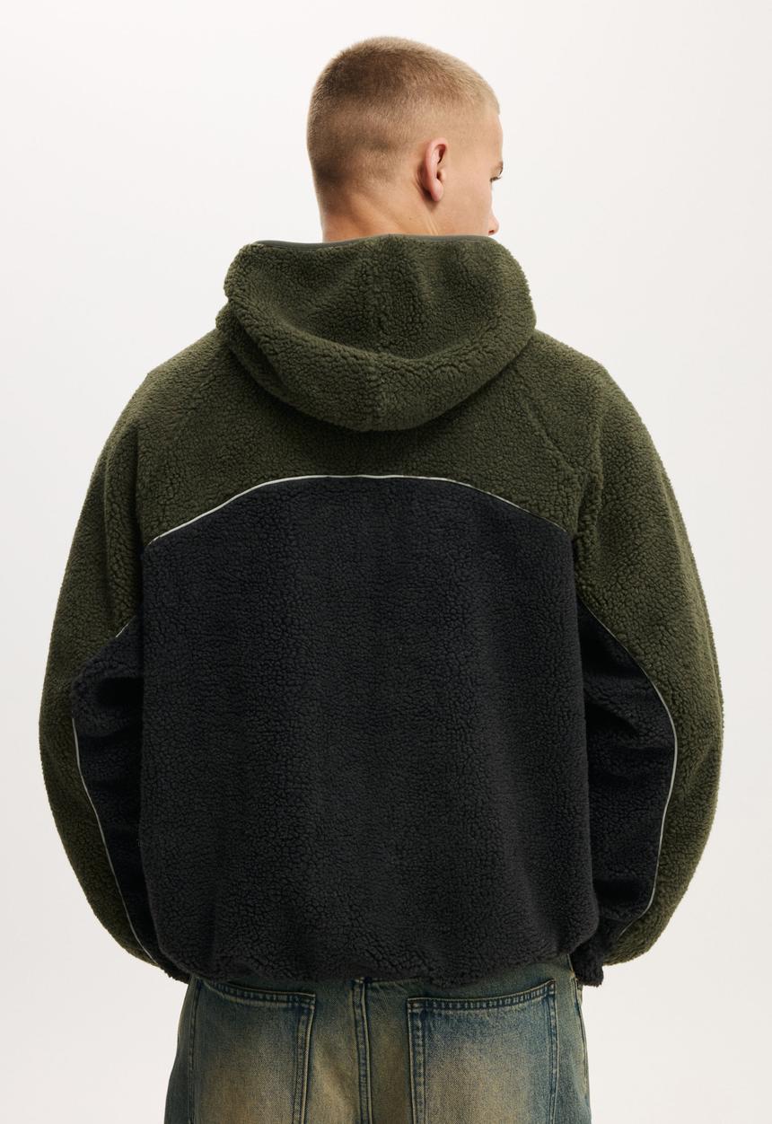 Cotton On - Hooded Teddy Jacket - Military Panelling