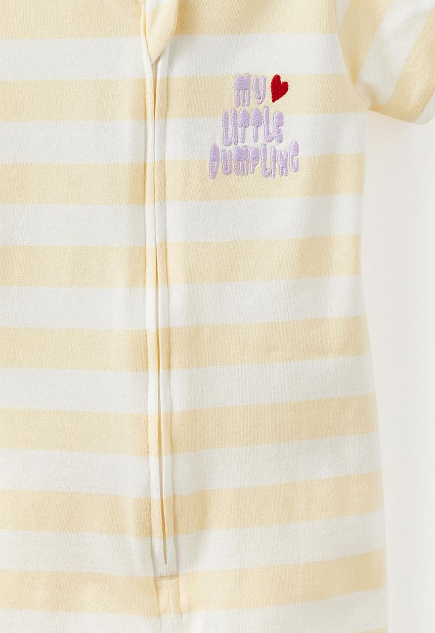 Cotton On - The Short Sleeve Zip Romper -  Lemon Squash Stripe/My Little Dumpling