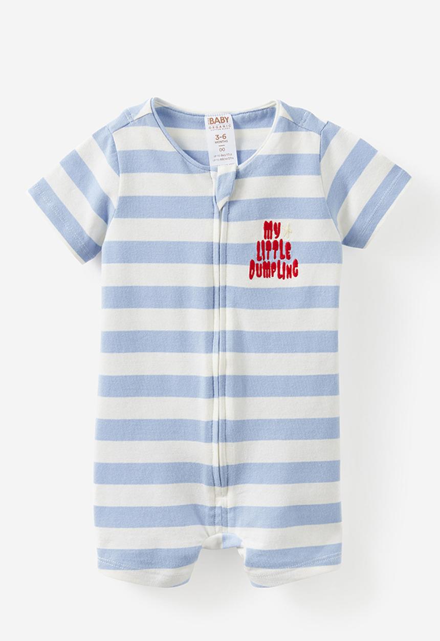 Cotton On - The Short Sleeve Zip Romper -  Dawn Blue/My Little Dumpling