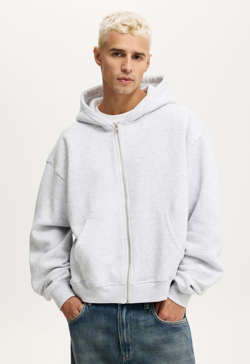 Cotton On - Cropped Zip Up Hoodie - Grey Marle