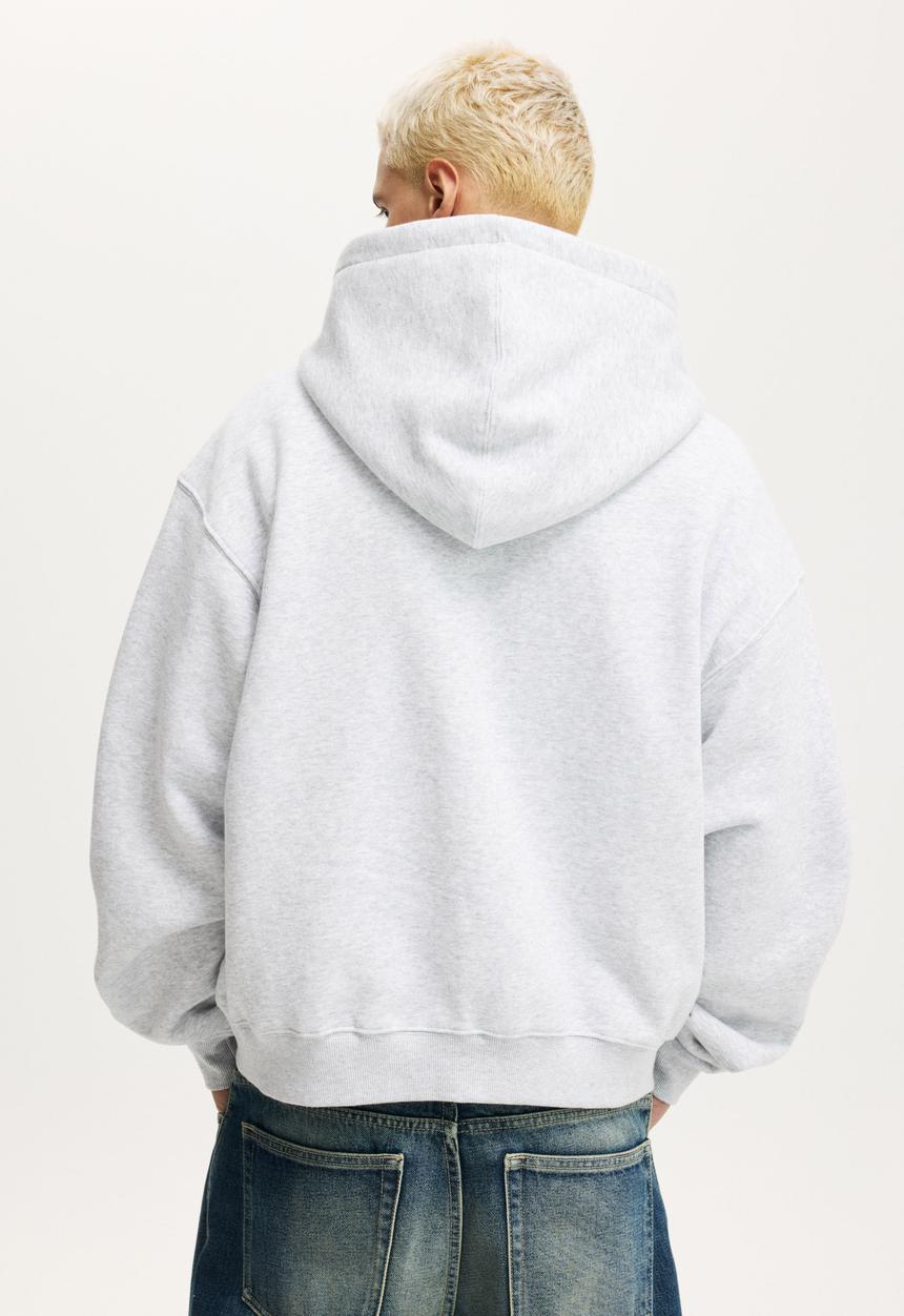 Cotton On - Cropped Zip Up Hoodie - Grey Marle