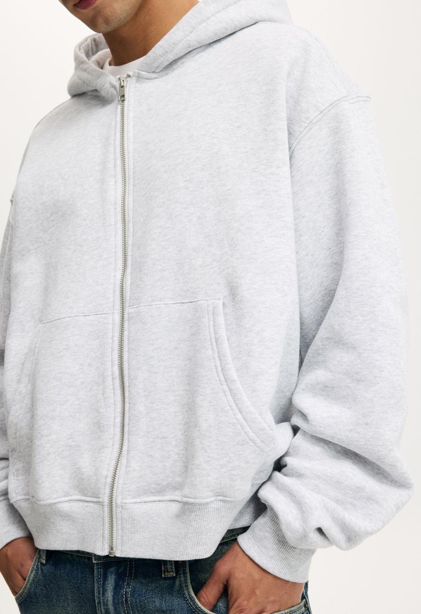 Cropped Zip Up Hoodie - Grey Marle 1