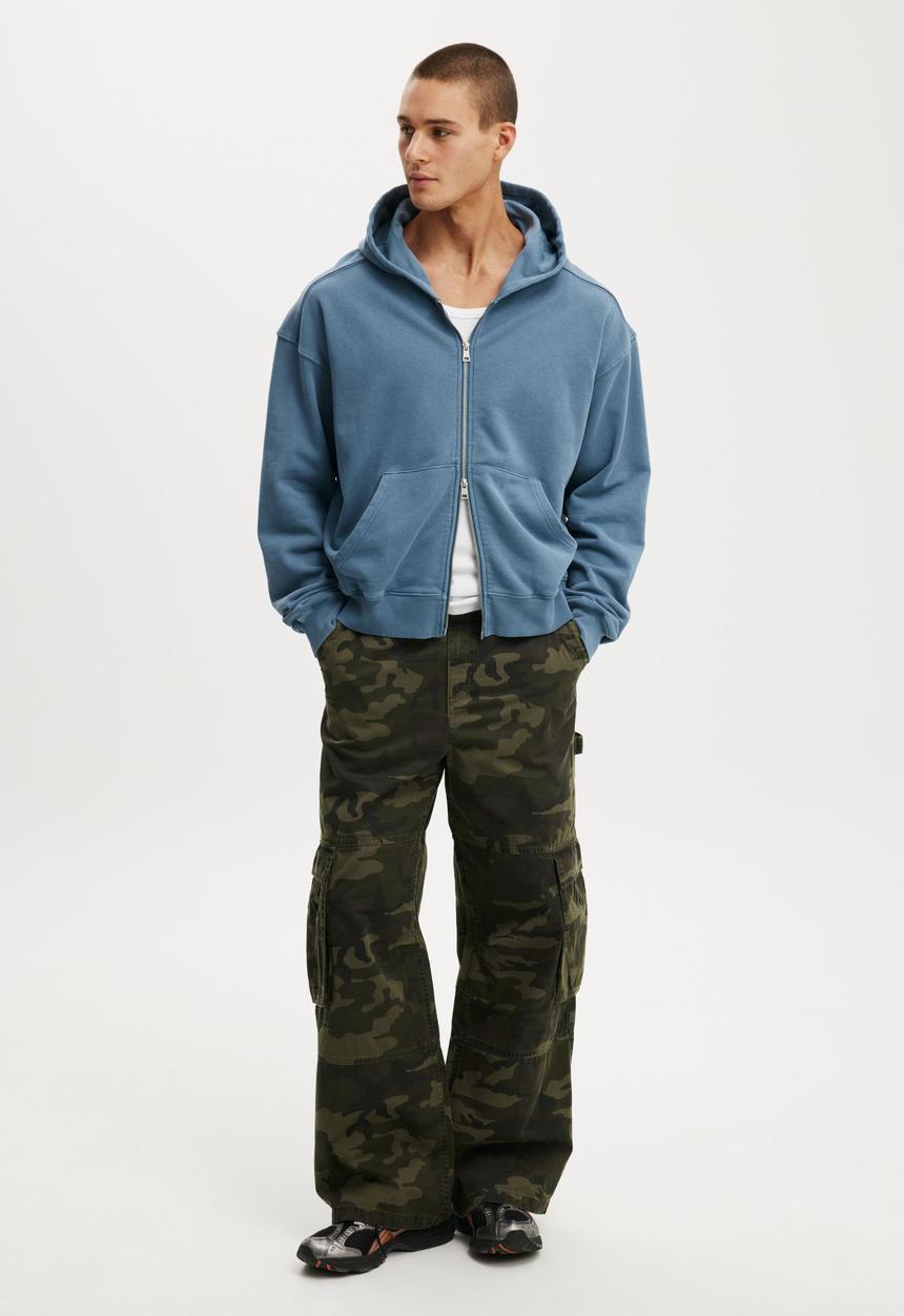 Cotton On - Cropped Zip Up Hoodie - Steel Blue Wash