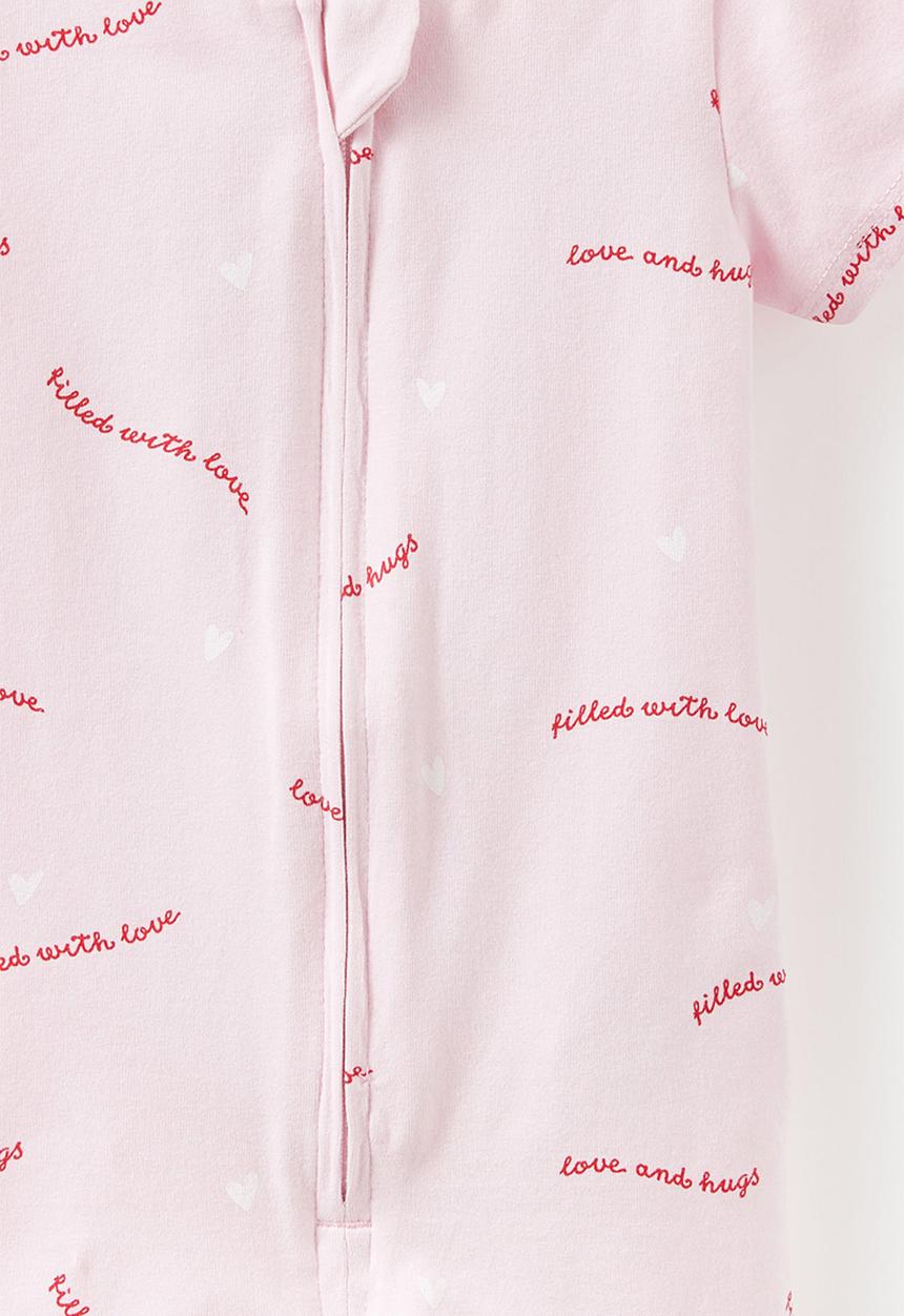 Cotton On - The Short Sleeve Zip Romper -  Tea Party Pink/Love & Hugs