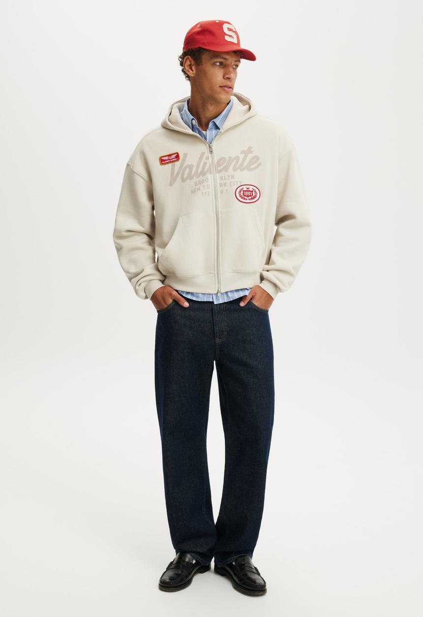 Cotton On - Cropped Zip Up Graphic Hoodie - Bone/ Valiente
