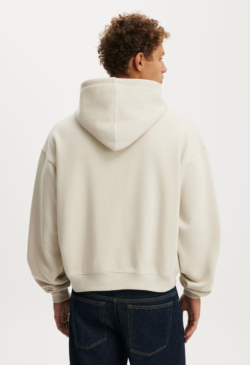 Cropped Zip Up Graphic Hoodie - Bone/ Valiente