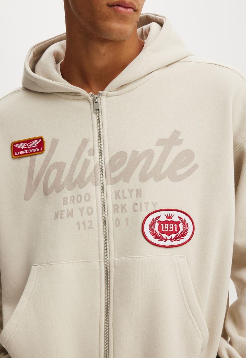 Cotton On - Cropped Zip Up Graphic Hoodie - Bone/ Valiente