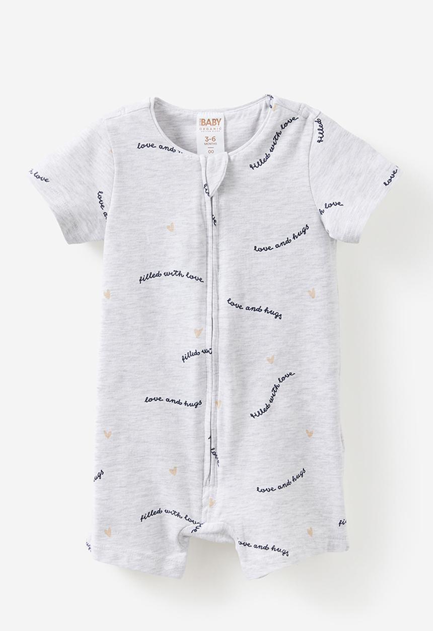 Cotton On - The Short Sleeve Zip Romper -  Snow Marley/Love & Hugs
