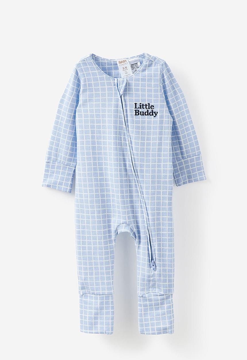 Cotton On - The Long Sleeve Zip Romper -  Dawn Blue/Little Buddy Grid