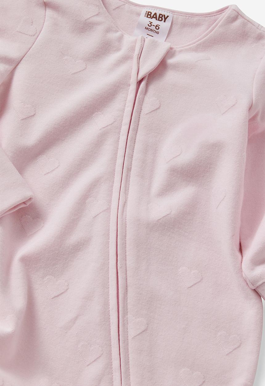 Cotton On - The Long Sleeve Zip Romper - Tea Party Pink/Textured Heart