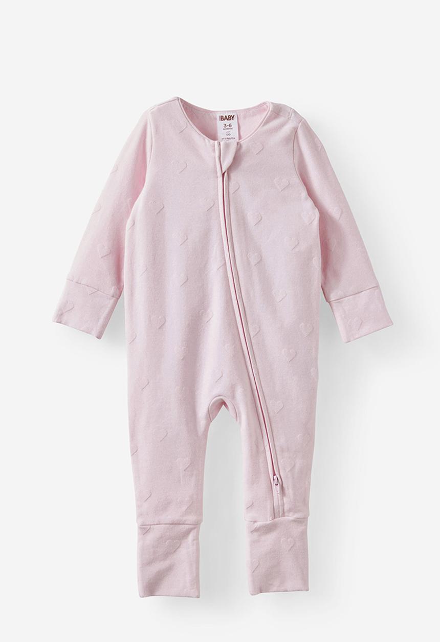 Cotton On - The Long Sleeve Zip Romper - Tea Party Pink/Textured Heart