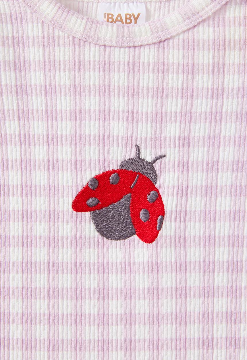 Cotton On - Organic Pointelle Long Sleeve Bubbysuit - Thistle/Lady Bug Gingham