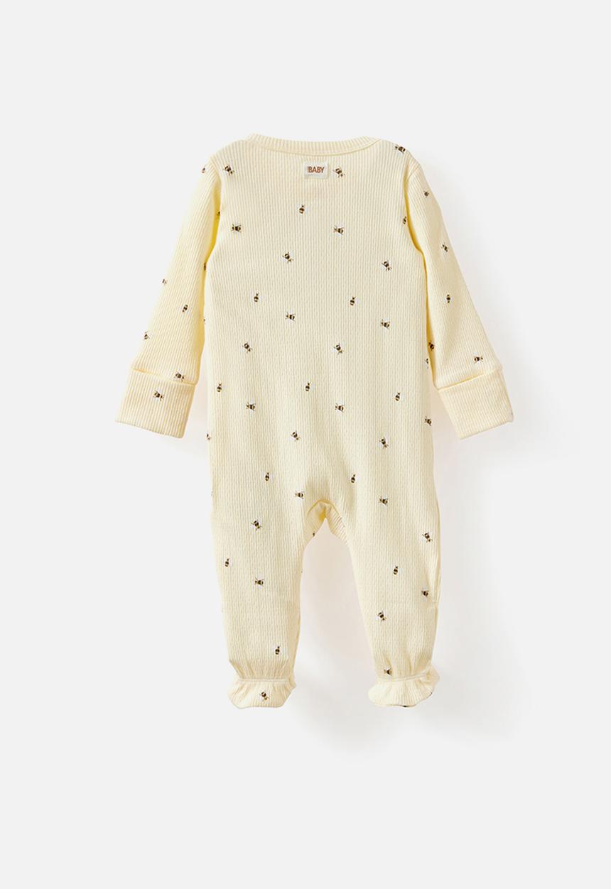 Cotton On - Organic Pointelle Long Sleeve Bubbysuit - Lemon Squash/Honey Bees