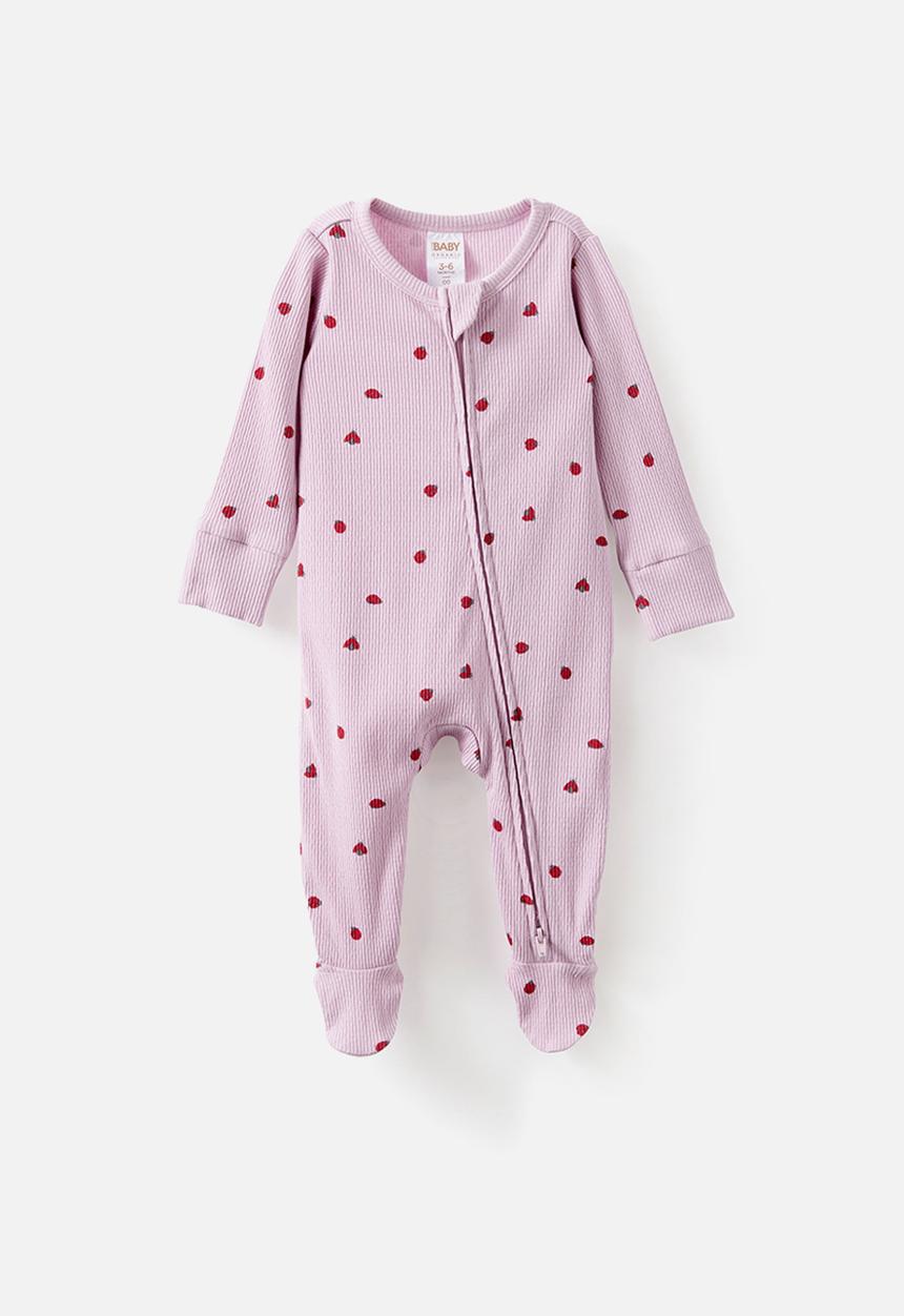Cotton On - Organic Pointelle Long Sleeve Bubbysuit - Thistle/Lady Bugs