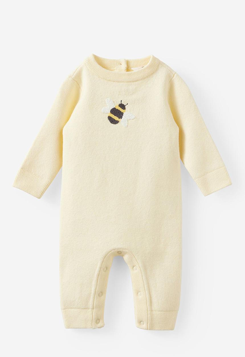 Cotton On - Organic Knit Long Sleeve All In One - Lemon Squash/Honey Bee