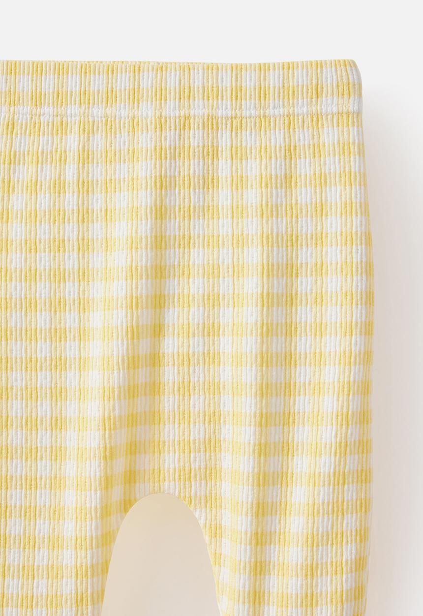 Cotton On - Organic Pointelle Footed Legging - Lemon Squash/Gingham