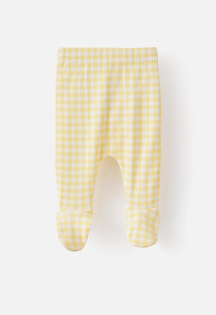 Cotton On - Organic Pointelle Footed Legging - Lemon Squash/Gingham