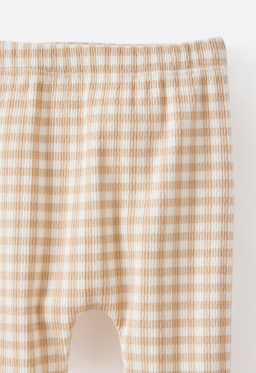 Cotton On - Organic Pointelle Footed Legging - Latte Cream/Gingham