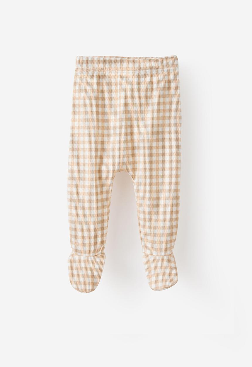 Cotton On - Organic Pointelle Footed Legging - Latte Cream/Gingham