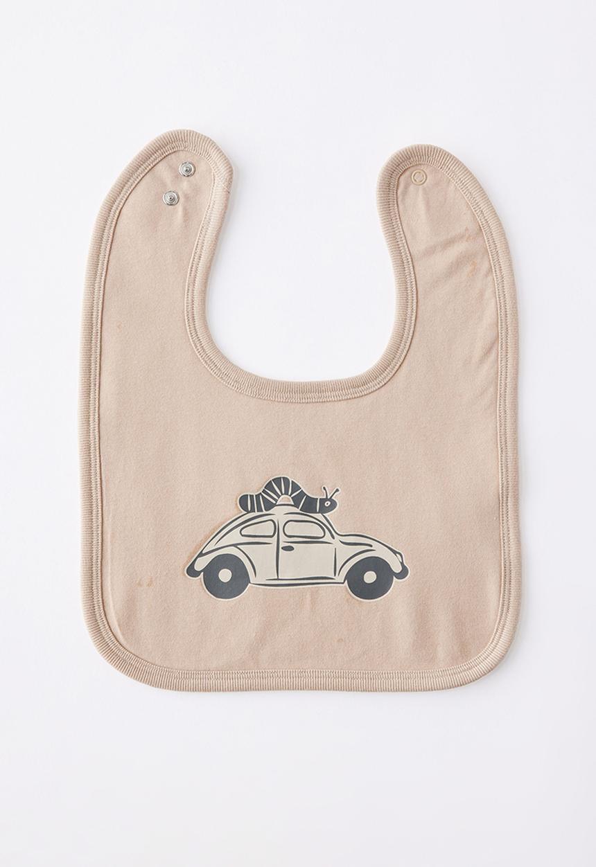 Cotton On - The Baby Bib - Latte Cream/Love Bug Grid