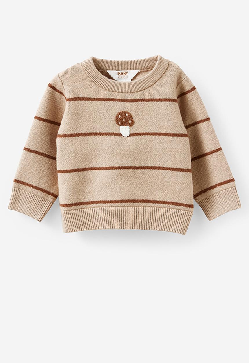 Cotton On - Organic Knit Sweater - Latte Cream/Double Stripe