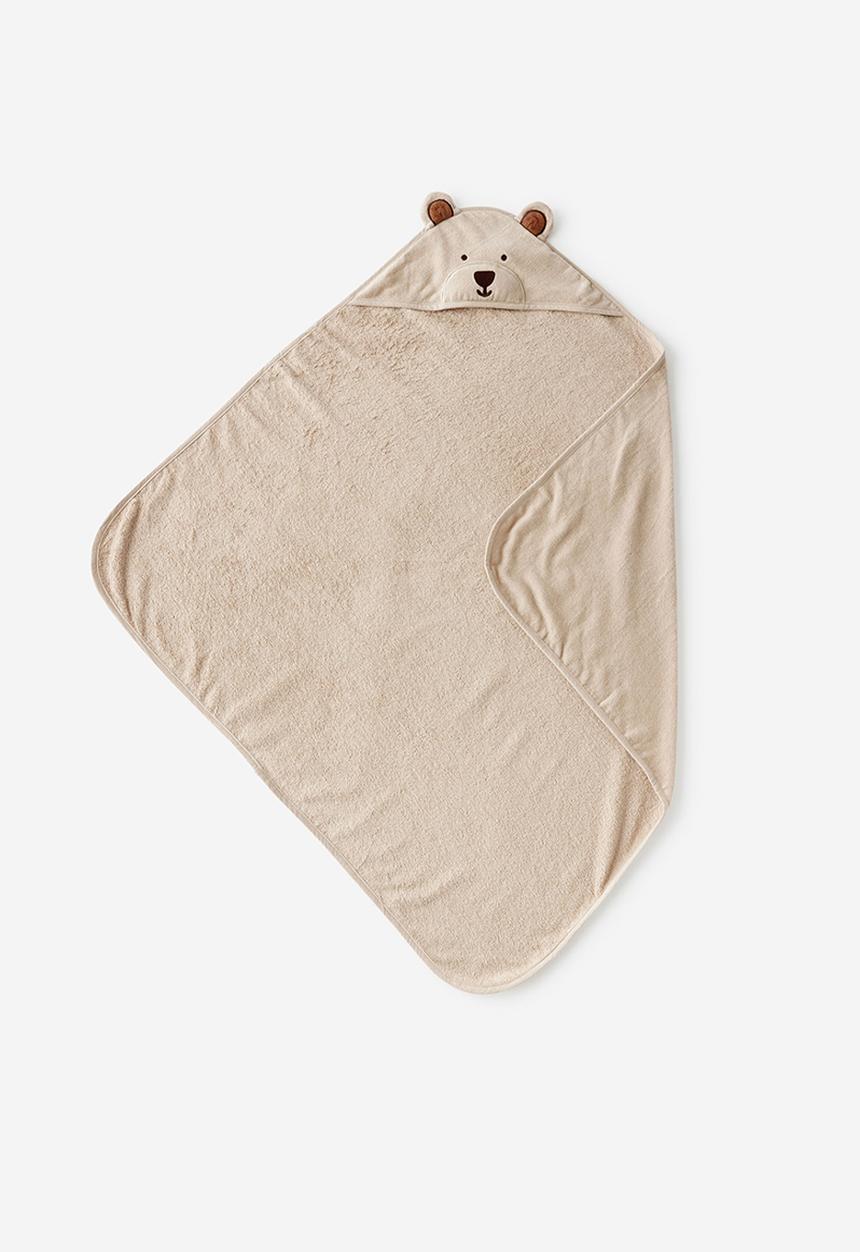 Cotton On - Organic Baby Snuggle Towel - Latte Cream/Bear