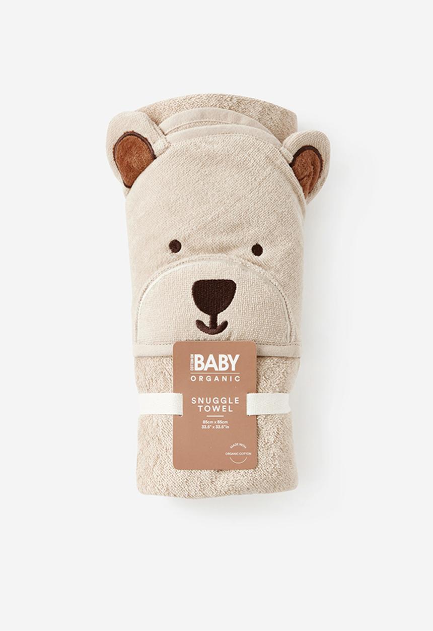 Cotton On - Organic Baby Snuggle Towel - Latte Cream/Bear