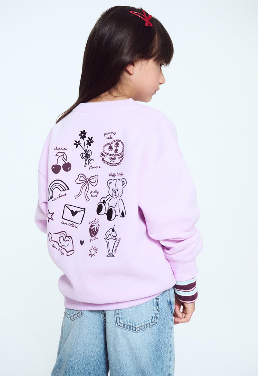 Cotton On - Sammy Oversized Crew - Pale Violet/All The Lovely Things
