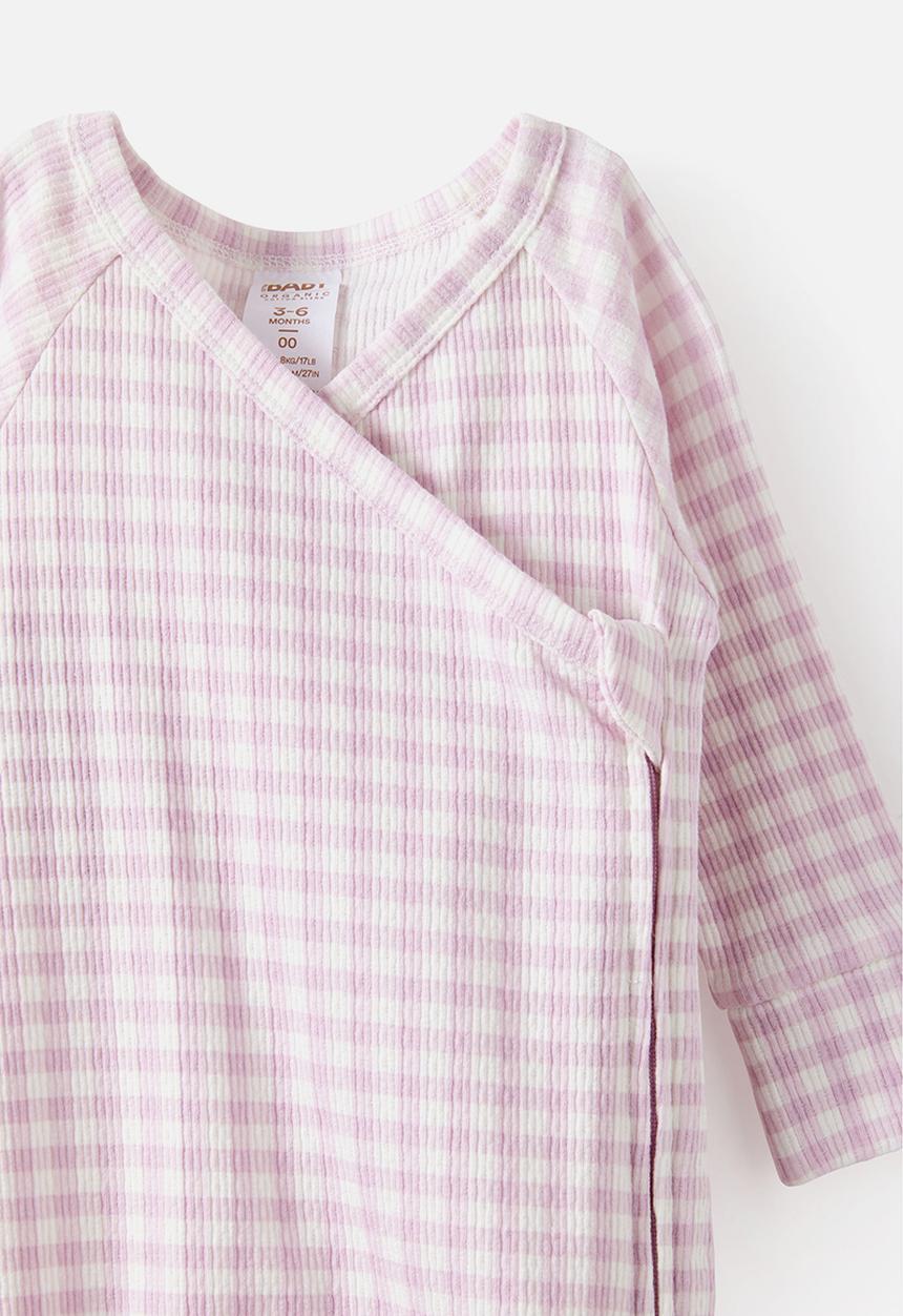 Cotton On - Organic Pointelle Wrap Zip Romper - Thistle/Gingham