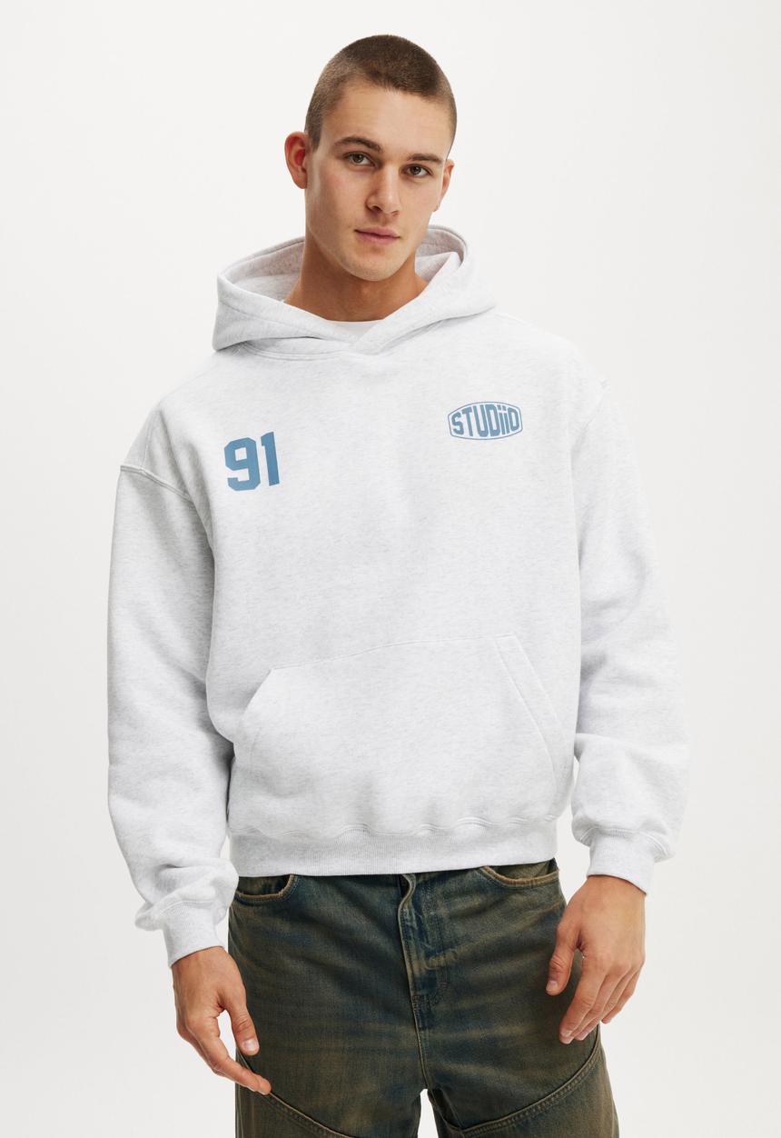 Cotton On - Box Fit Graphic Hoodie - Athletic Marle/Studio LA