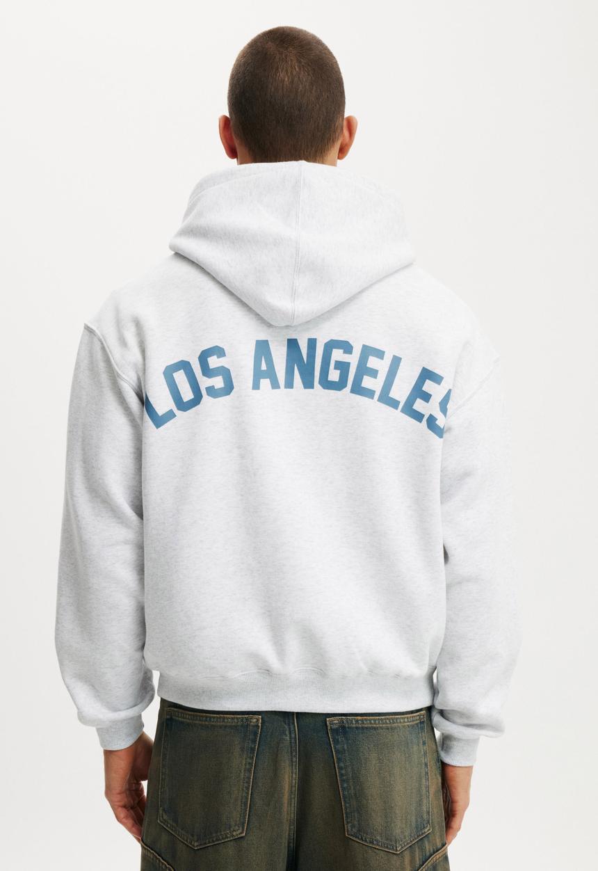 Cotton On - Box Fit Graphic Hoodie - Athletic Marle/Studio LA