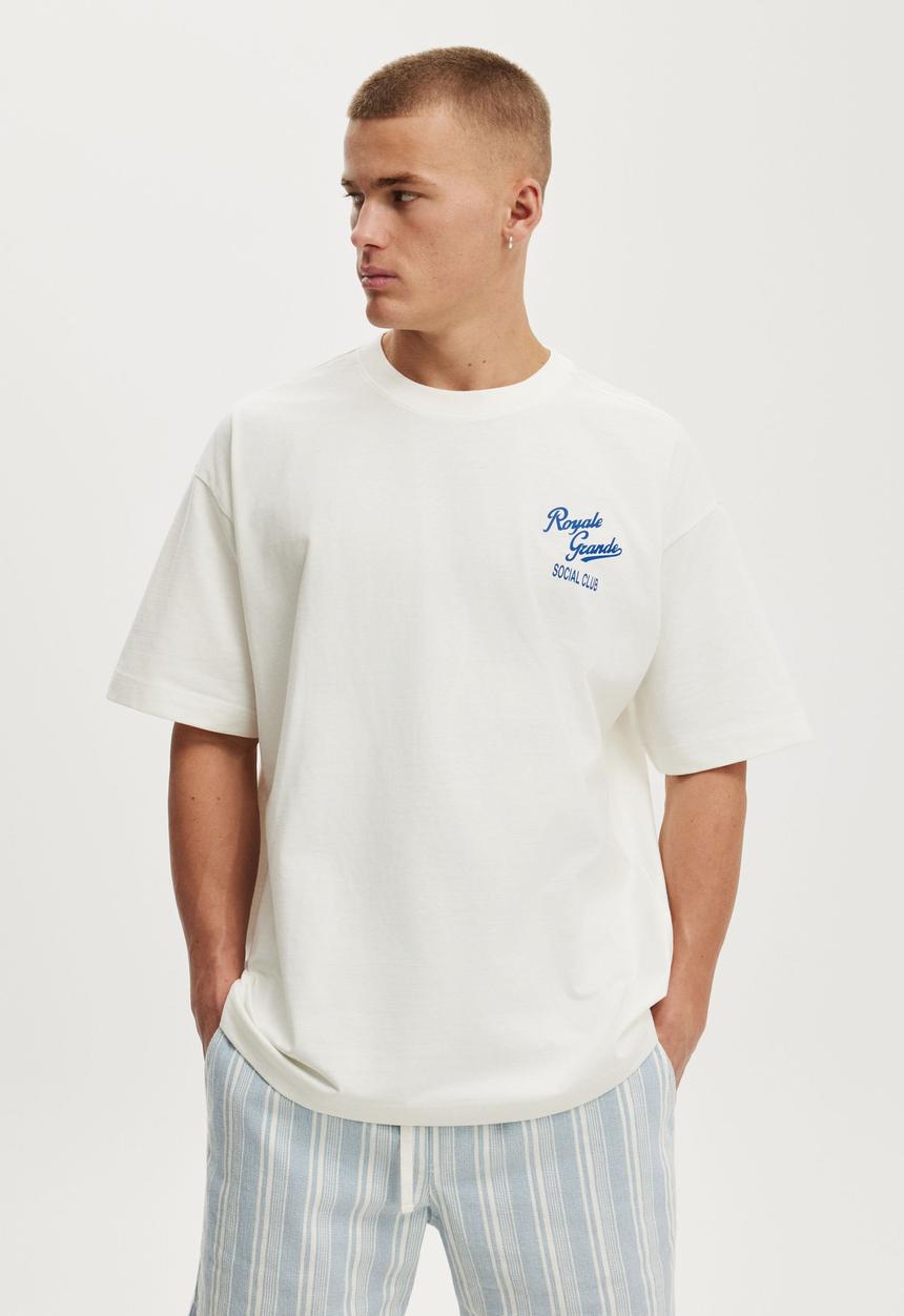 Cotton On - Box Fit Text T-Shirt - Vintage White/Royale Grande