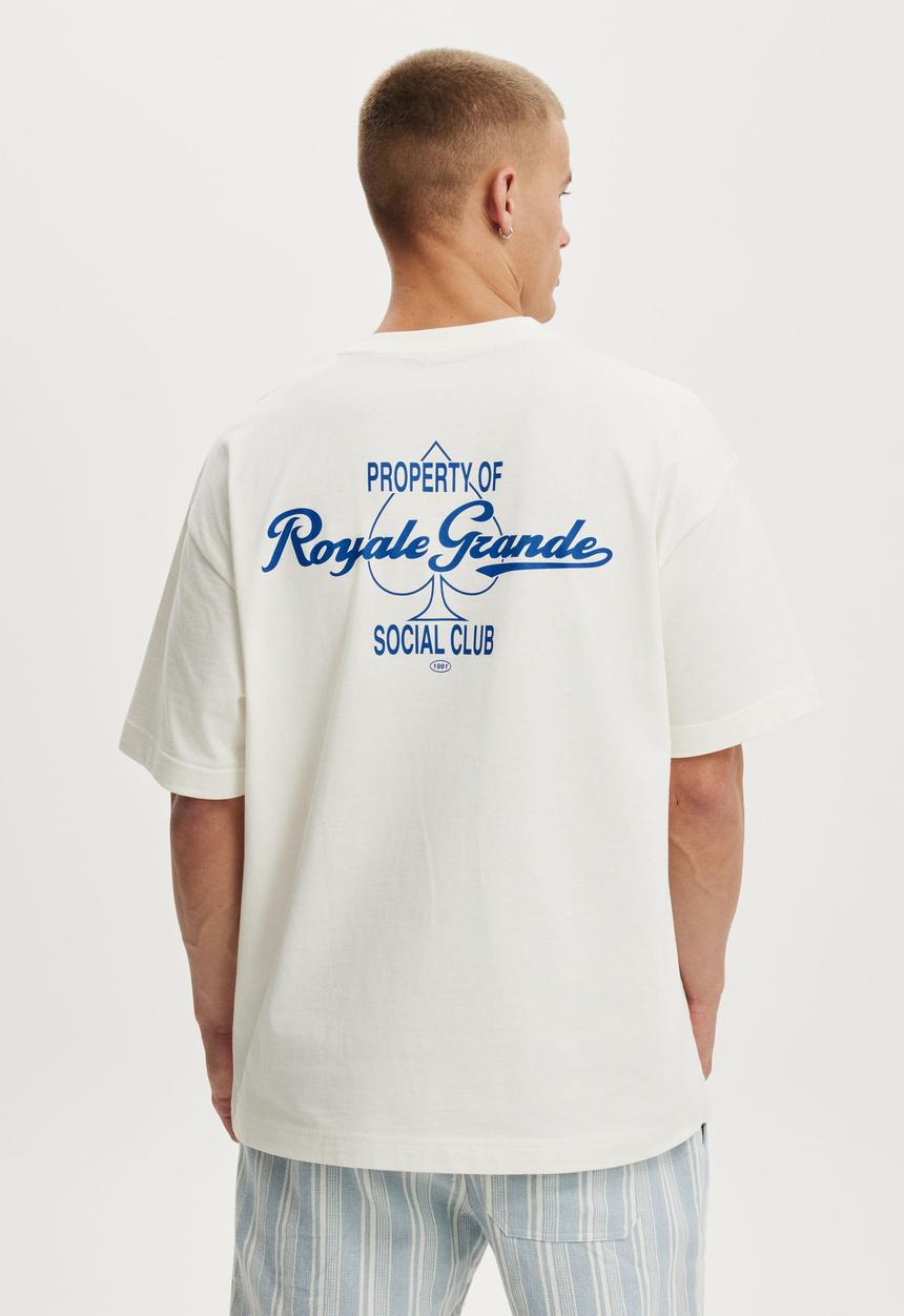 Cotton On - Box Fit Text T-Shirt - Vintage White/Royale Grande