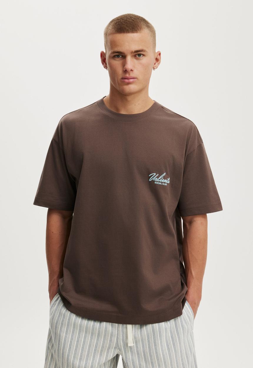 Box Fit Text T-Shirt - Washed Chocolate / Valiente Club