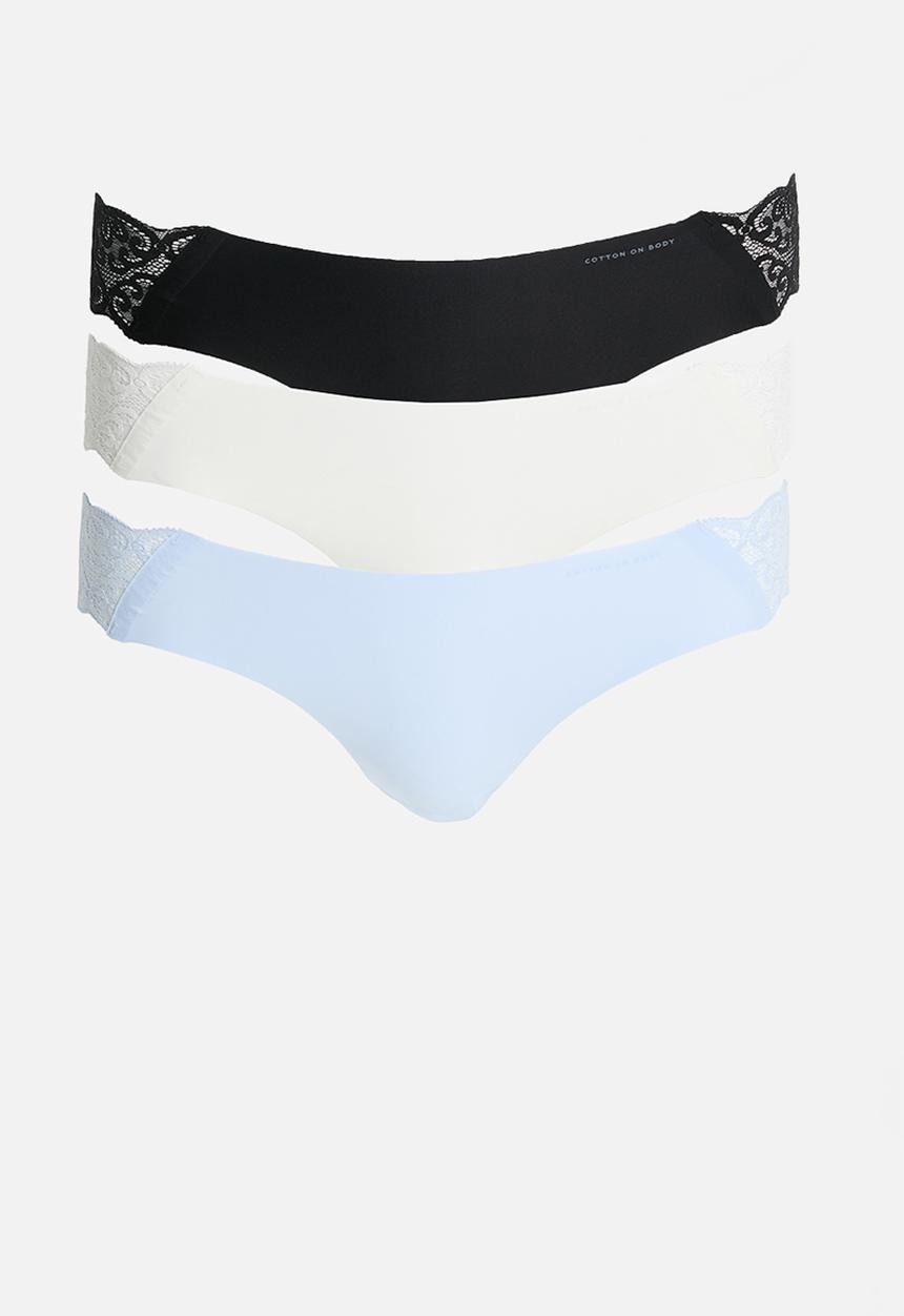 Cotton On - Party Pants Seamless Cheeky Brief 3 Pack - Black/Cream/Violetblue