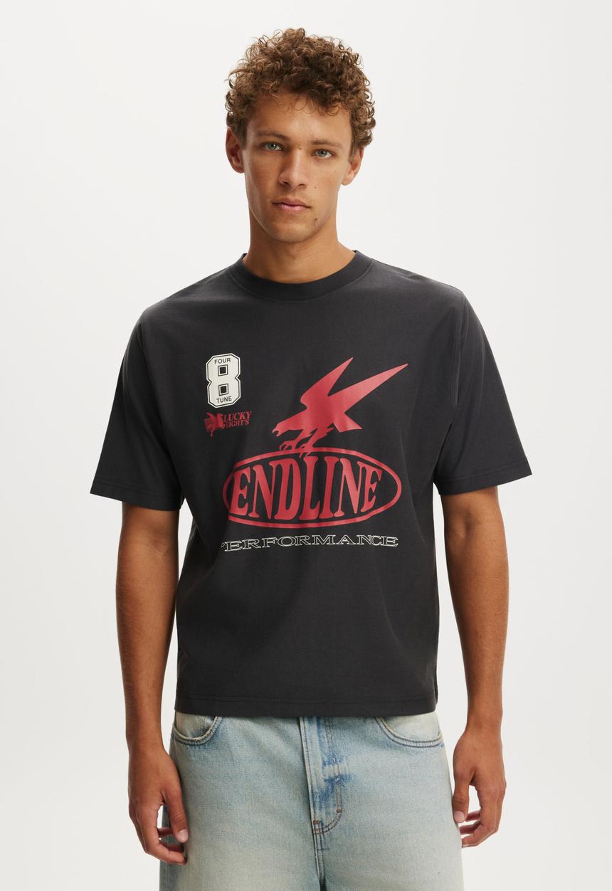 Cotton On - Cropped Fit Graphic T-shirt - Washed Black/Four Tune