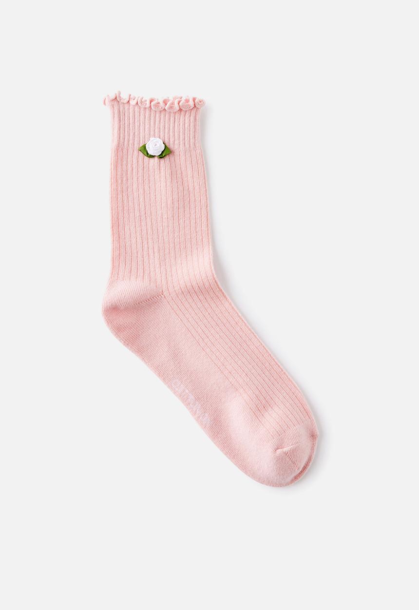 Cotton On - Rosette frill ribbed crew sock - pink