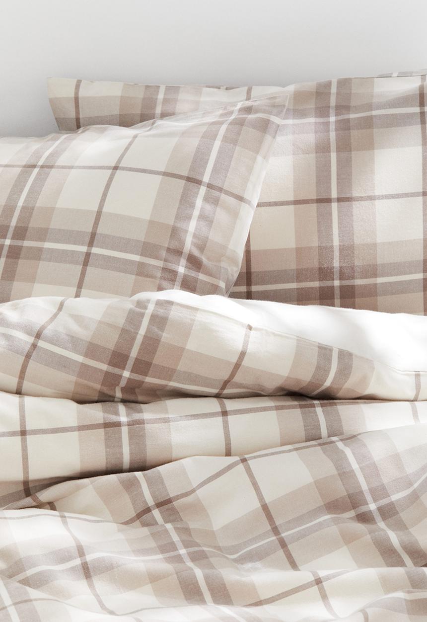 H&M - Flannel double/king duvet cover set - beige/checked