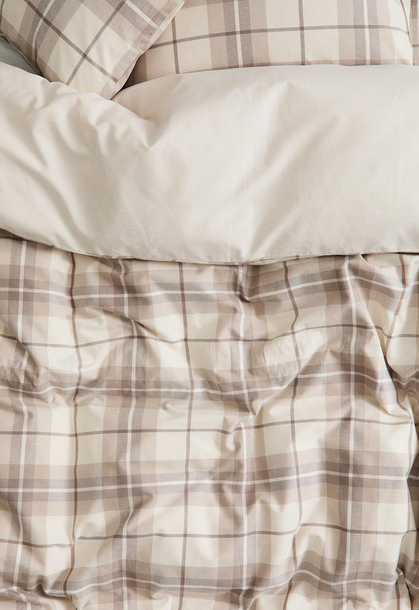 H&M - Flannel double/king duvet cover set - beige/checked