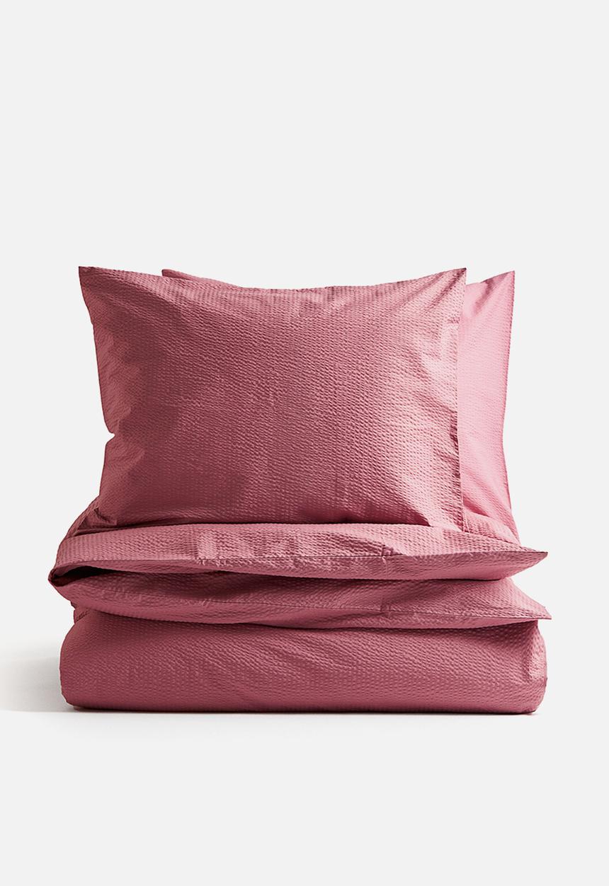 H&M - Seersucker double/king size duvet cover set - dark dusty pink