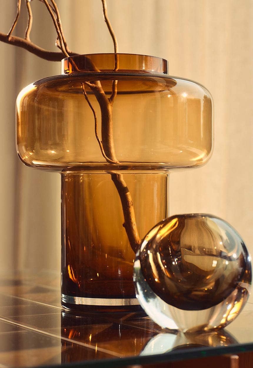 H&M - Tall tiered glass vase - amber-coloured 
