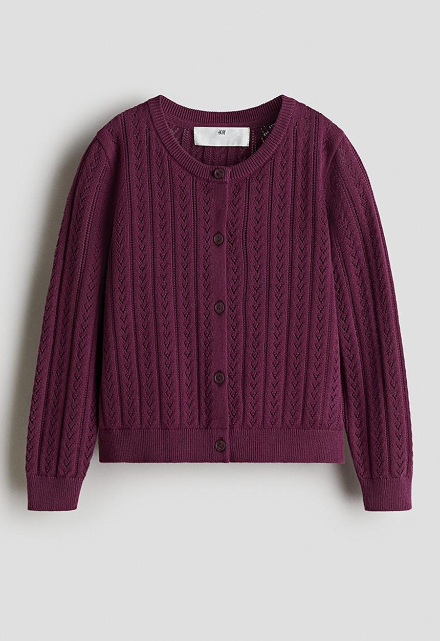 H&M - Pointelle-knit cotton cardigan - plum red 