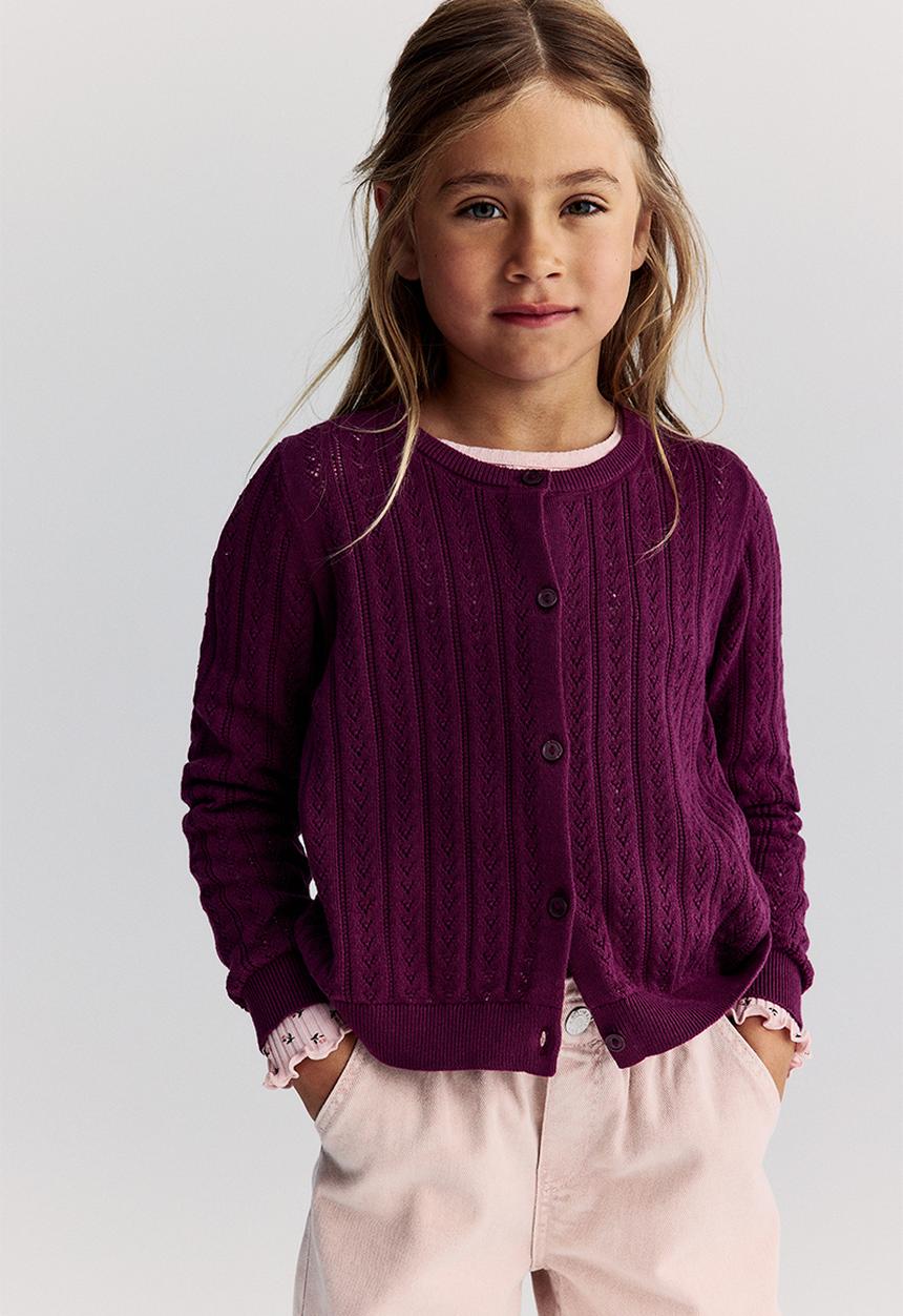 H&M - Pointelle-knit cotton cardigan - plum red 