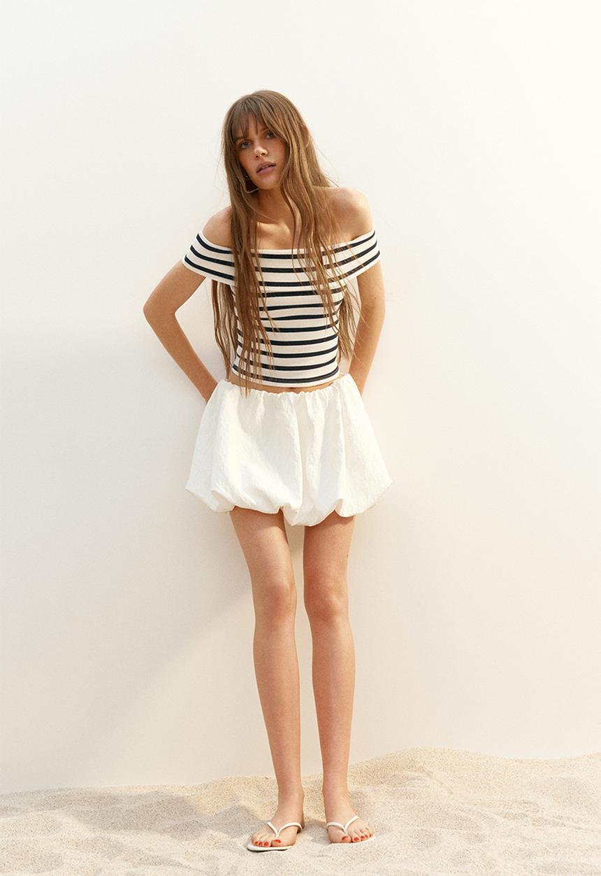 H&M - Ribbed off-the-shoulder top - white/striped
