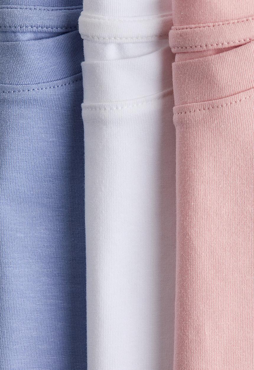 H&M - 3-pack cotton tops - light pink/white/light blue
