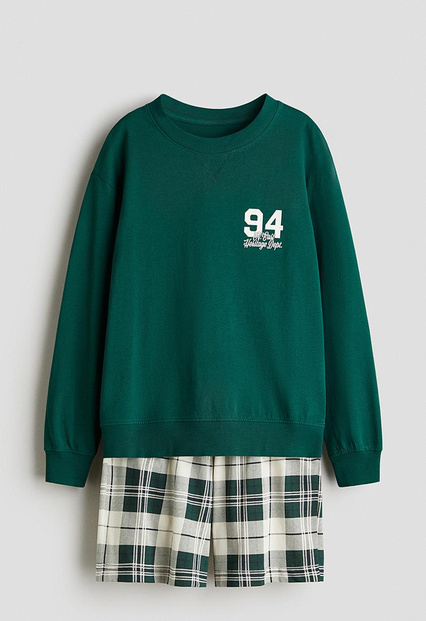 H&M - Cotton jersey pyjamas - green/checked