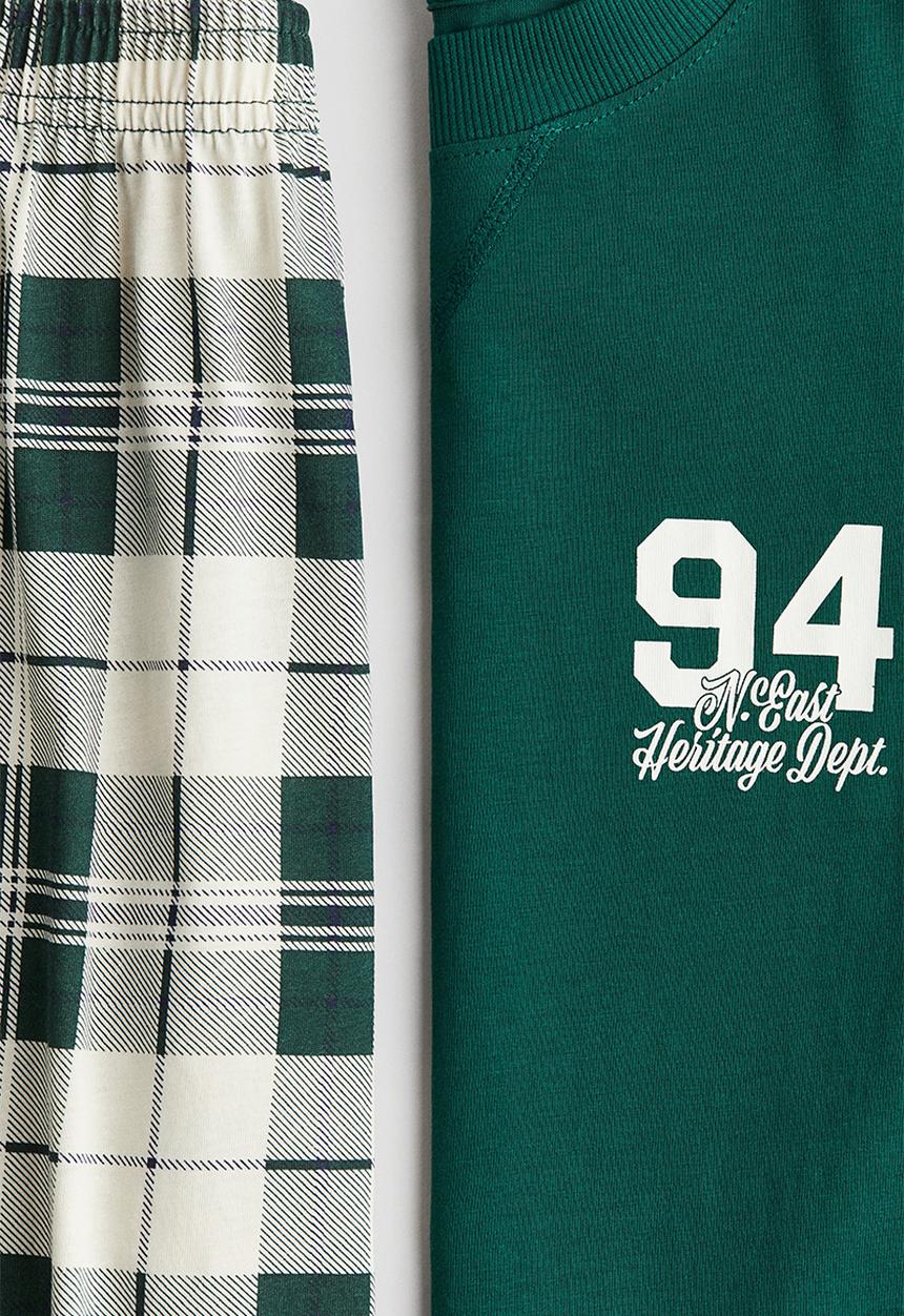 H&M - Cotton jersey pyjamas - green/checked