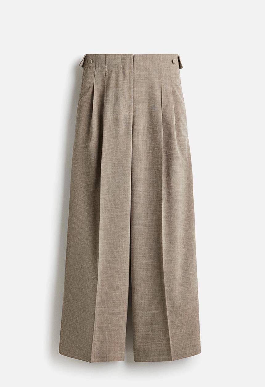 H&M - Wide tailored trousers - beige marl