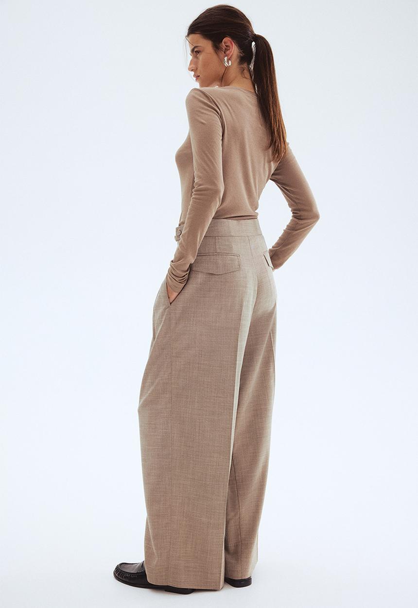 H&M - Wide tailored trousers - beige marl